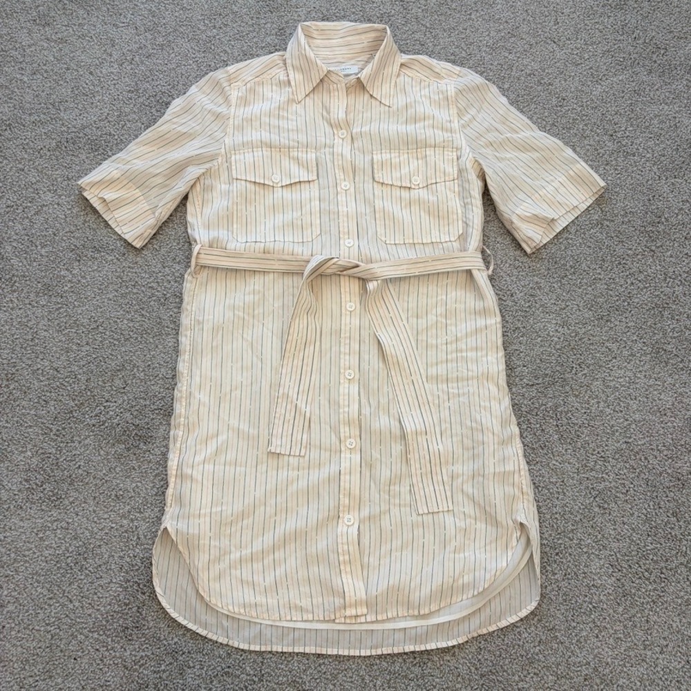 Equipment Femme Silk Shirt Dress Womens XS Cream Pinstripe Business‎ Casual